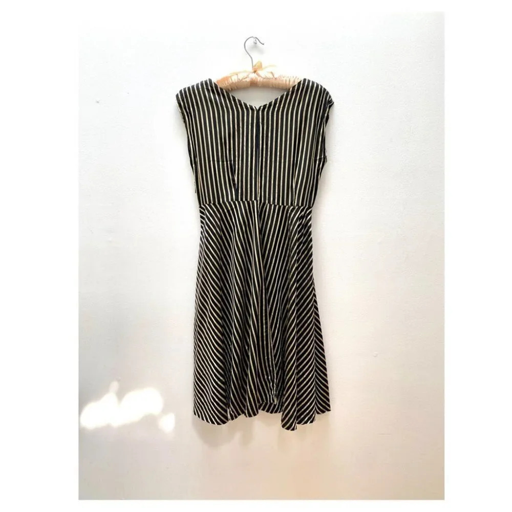 Vintage - 1980s Gold Silk Blend Striped Dress
